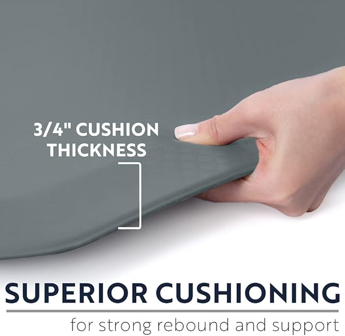 KANGAROO Thick Ergonomic Anti Fatigue Mats for Kitchen Floor, 70x24 Runner, Cushioned Standing Office Desk Mat, Waterproof Scratch Resistant Topside, Supportive All Day Comfort Padded Foam Rugs, Gray
