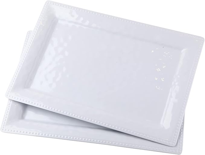 Embossed effectSet of 2 melamine rectangular serving trays/platters - White (2)