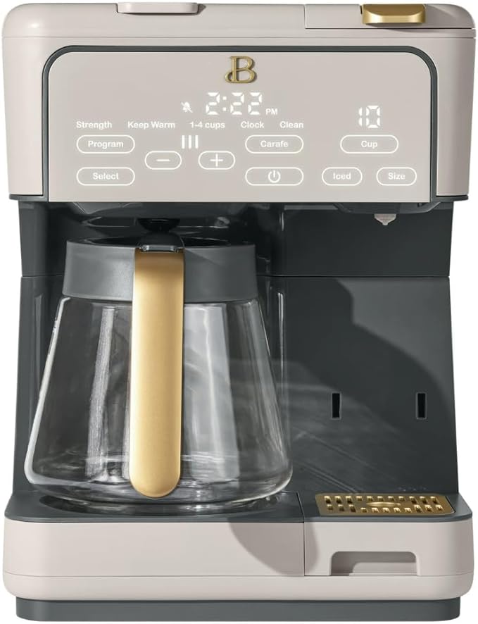 Beautiful Multi-Brew 12-Cup Programmable Coffee Maker with Touch Display by Drew Barrymore (Porcini)