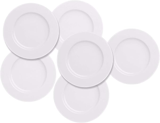 6pcs Dinner Dessert Plate 10.5inch White Porcelain Salad Plates with Round Flat Design