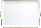 Spsyrine White Decorative Serving Tray with Handles, Elegant Plastic Coffee Table Tray for Ottoman, Living Room, Home Decor