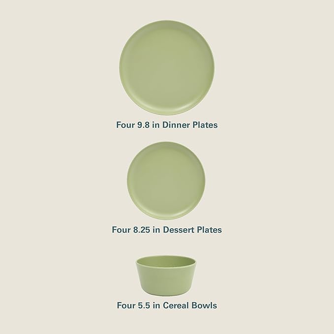 Gibson Home Fairhope 12 Piece Melamine Dinnerware Set - Matte Green