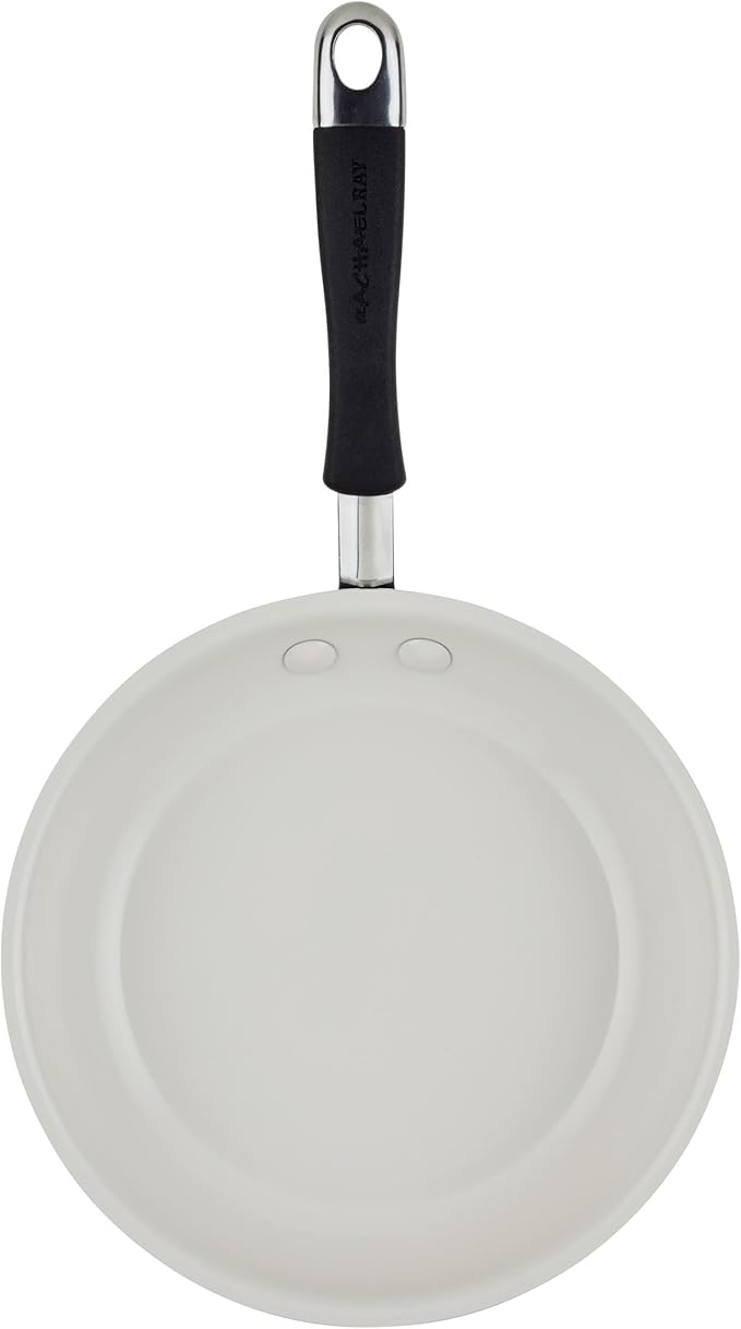 Rachael Ray Cucina Ceramic Nonstick Frying Pan/Skillet, 8.5 Inch Non Stick Open Fry Pan, Dishwasher Safe - Peppercorn