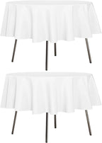 sancua 2 Pack Round Tablecloth 60 Inch White (Fits 20-48 Inch Tables), Stain and Wrinkle Resistant Table Cloth - Washable Polyester Table Cover for Dining Tables, Buffet Parties and Camping