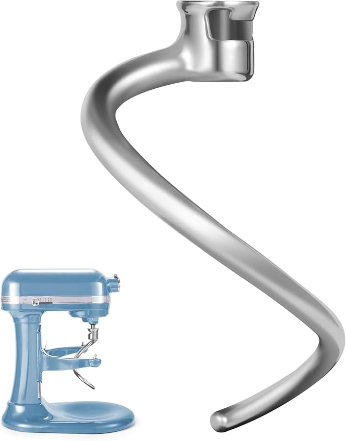 Stainless Steel Dough Hook Replacement for KitchenAid 7 QT Bowl-lift Stand Mixers, Stainless Steel Spiral Dough Hook Attachment for Kitchen aid attachment parts, Dishwasher Safe