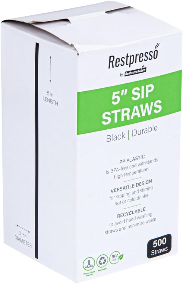 Restaurantware Restpresso 5 Inch Cocktail Stirrers 500 Disposable Coffee Stirring Rods - Premium Odorless Black Plastic Stirrers For Coffee For Hot And Cold Drinks For Bars Or Offices