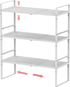 Expandable Stackable Spice Rack Cabinet Shelf Organizer in Cabinets Shelves Kitchen Cupboard Organization Stack up Racks Pantry Countertop Storage Medium/White 3 Packs