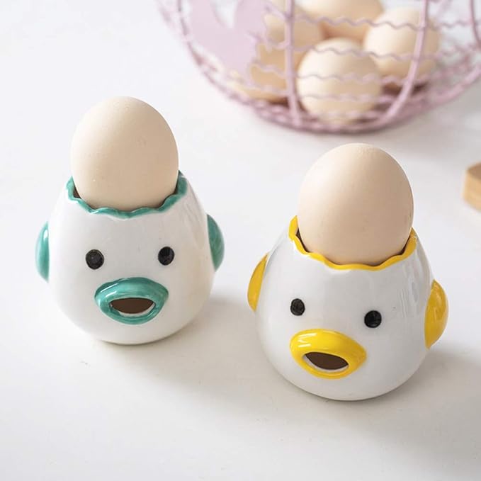 ZOSTLAND Egg Yolk Separator, HQ Creative Ceramics Cute Little Chicken Egg Yolk White, Funny Style Simple Automatic Separation Baking Assistant Tool (Upgrade Yellow Chick)