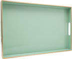 Spsyrine Green Decorative Serving Tray with Handles, Elegant Plastic Coffee Table Tray for Ottoman, Living Room, Home Decor 15.6" X 10.2"