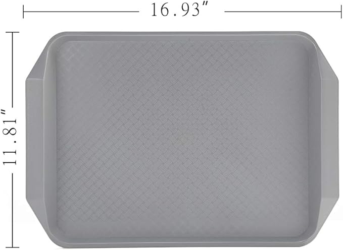 Plastic Fast Food Serving Tray,16.95 by 11.82-Inch,Set of 12 (Grey)