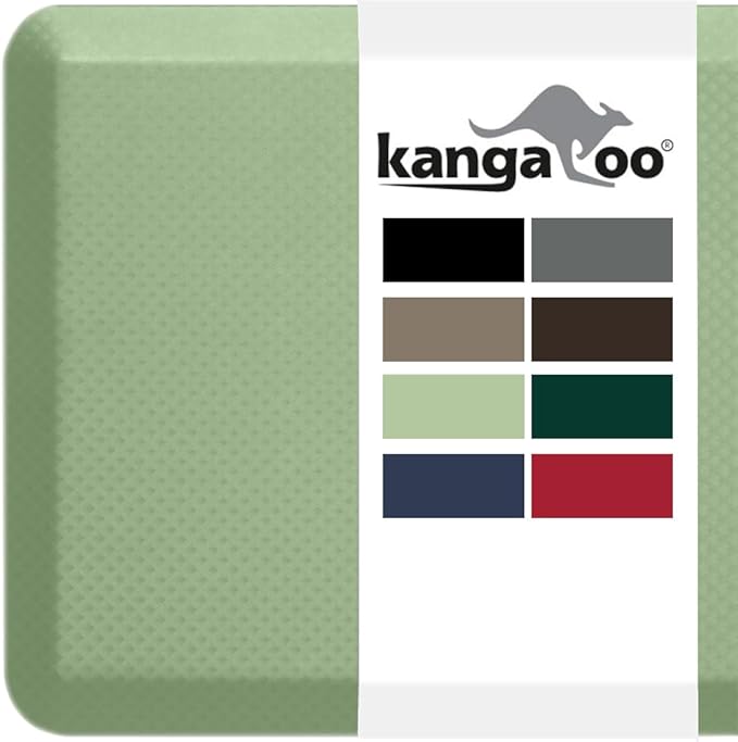 KANGAROO Thick Ergonomic Anti Fatigue Mats for Kitchen Floor, Cushioned Standing Office Desk Mat, Waterproof Scratch Resistant Topside, Supportive All Day Comfort Padded Foam Rugs, 17x24, Sage Green