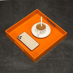 Orange Sturdy Acrylic Serving Tray with Handles-12x12Inch-Serving Coffee,Food,Breakfast,Butler-Kitchen Countertop Tray-Makeup Drawer Organizer-Vanity Table,Ottoman Tray-Decorative Tray