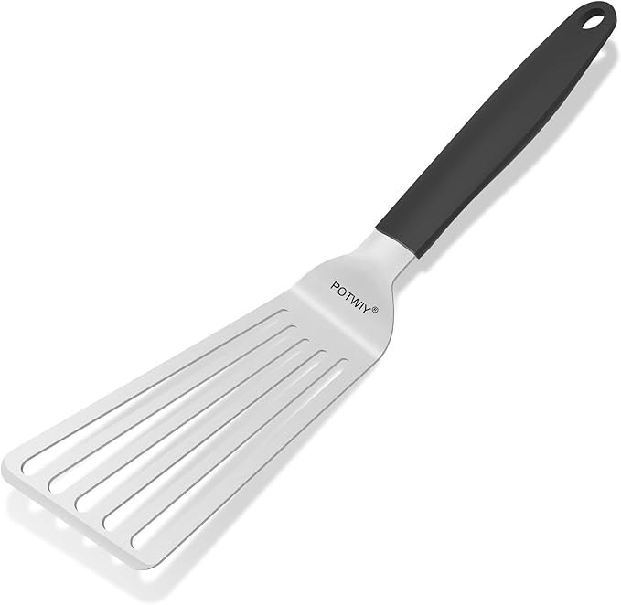 Fish Spatula, 13.3" Stainless Steel Slotted Spatula for Flipping Fish, Egg, Burger, Metal Turner for Kitchen and Grilling Cooking with Silicone Handle, Beveled Edge and Thickened Blade