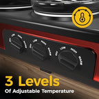 3 * 1.5 Quarts Triple Slow Cooker, Buffet Server & Warmer with 3 Removable Ceramic Pots, 3 Adjustable Temp Settings & 3 Metal Lid Rests, Stainless Steel, Red
