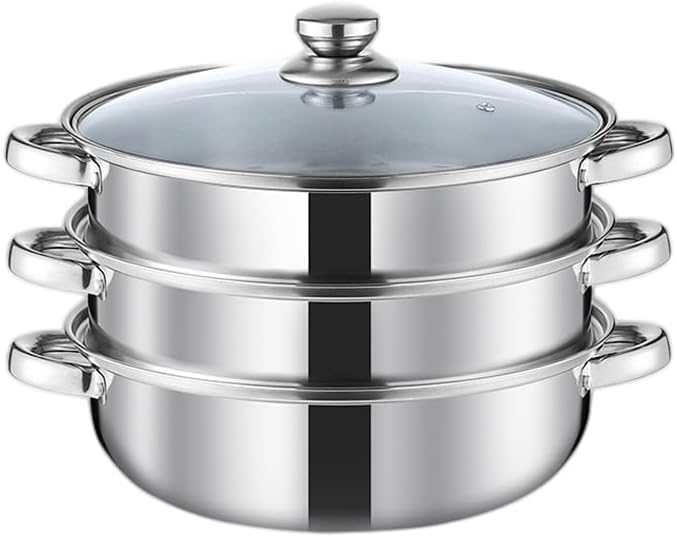 Steamer Pot for Cooking 11 inch, Steamer Pots 3-tier Multipurpose Stainless Steel Steam Pot Cookware with Handle for Vegetable