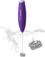 Elementi Milk Frother Wand with Double Whisk - Coffee Frother Electric Stirrer - Matcha Whisk & Drink Mixer Handheld - Hand Held Electric for Coffee (Purple)