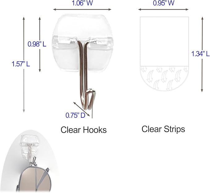 32 Clear Small Wall Hooks with 40 Removable Strips, Wire Toggle Hooks for Walls no Damage, Utility Hooks Heavy Duty with Adhesive Strips for Hanging, No Tools, Value Pack