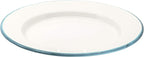 Red Co. Set of 4 Enamelware Metal Classic 10" Round Dinner Plate, Solid White/Teal Rim