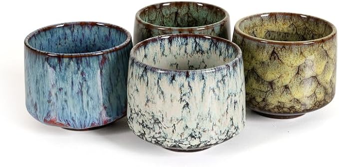 Ceramic Espresso Cups Set of 4, Espresso Coffee Mugs, Special Glazed Demitasse Cups Expresso Coffee Cup for Espresso Machine