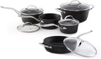 Starfrit The Rock 10PC Non-Stick Cookware Set - Durable Forged Aluminum - Oven Safe - PFOA Free - Easy to Clean - Black