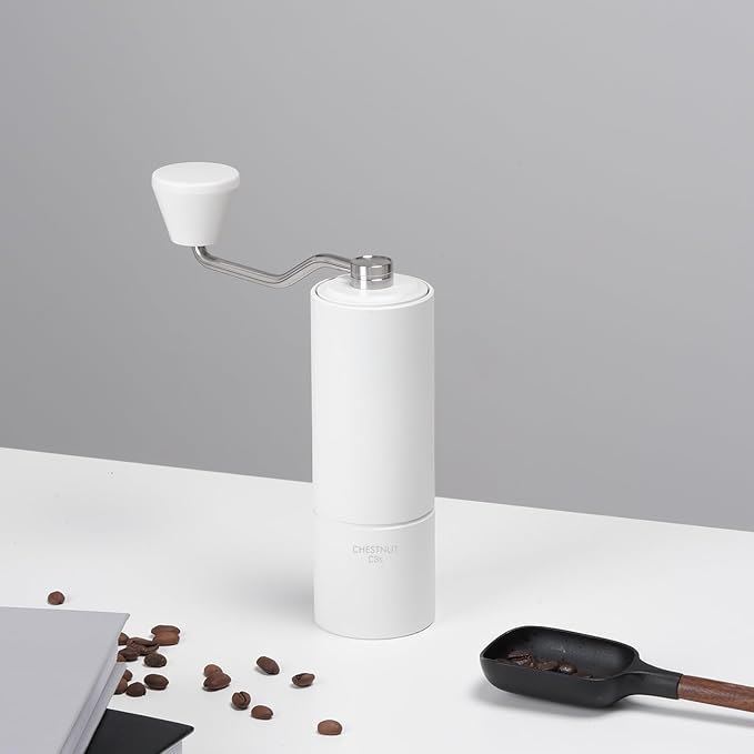 TIMEMORE Manual Coffee Grinder CNC Stainless Steel Burr Coffee Grinder with Capacity 20g Chestnut C3S Internal External Adjustable Setting, Double Bearing Positioning for Travel Camping, Home White