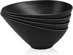 Bamboo Fiber Salad Bowls, 4 Packs Compostable 33 Ounce Elegant Black Angled Bowls for Salad, Pasta, Soup, Prep, Ideal for Home and Restaurant (Black, 9.5Inch)