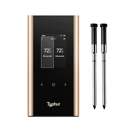 Sync Gold Wireless WiFi Meat Thermometer, 2 Slim Probes, 6 Sensors, 10x Stronger Signal, ±0.5℉ Accuracy, Smart Base Direct Setup, Reliable Reading Through Kamado Grill, BBQ, Oven, Smoker, Air Fryer