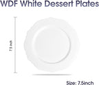WDF 60pcs White Plastic Dessert Plates -7.5inch Baroque White Disposable Appetizer/Small Cake/Salad Plates- for Upscale Parties & Wedding