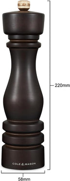 Cole & Mason London Refillable Spice Mill - Kitchen & Home Accessory - Table Black Pepper Grinder - Pepper Mill with Carbon Steel Mechanism - 8", Chocolate Wood