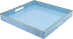 Spsyrine Light Blue Decorative Tray for Living Room, Square Modern Plastic Coffee Serving Table Tray for Ottoman Bathroom Kitchen, 13"*13".