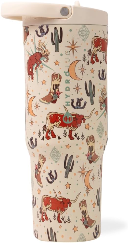 HydroJug Sport - Stainless Steel Tumbler with Straw, Vacuum Insulated, 40oz Leakproof Water Bottle, Ergonomic Design, Reusable, Dishwasher Safe, Rubber Base, Durable for Gym or Outdoors, Rodeo