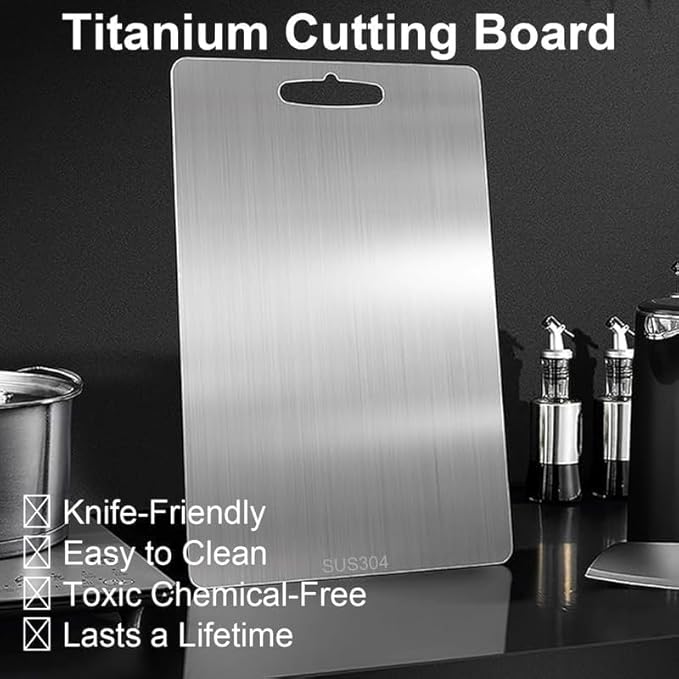 Katuchef Titanium Cutting Board, 2025 New Upgrade Pure Titanium Cutting Boards for Kitchen Double Sided Non Toxic Titanware Cutting Board,Hygiene Durable Dishwasher Safe Chopping Board (13 * 8in)