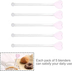 Glass Swizzle Sticks for Cocktails Drinks, 5Pcs Heart Shape Drink Swizzle Sticks Glass Coffee Beverage Cocktail Stirrers Stirring Spoons for Restaurant Home Bar Party