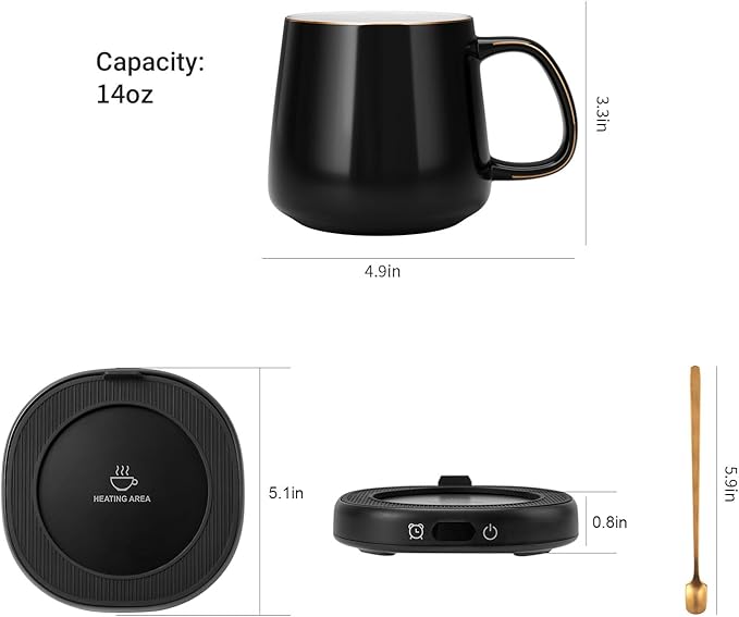 Coffee Mug Warmer & You are Awesome Mug Set, Electric Cup Warmer with Auto Shut Off, 4 Temperature Setting Smart Beverage Warmer, 8-Hours Auto Shut Off (Simple Pure Black Mug)