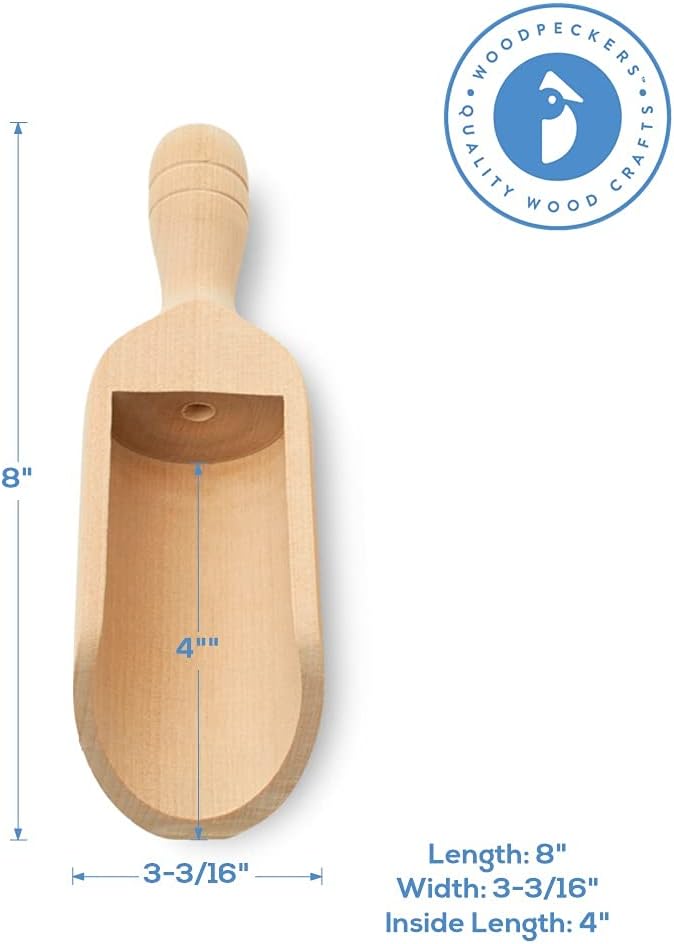 1/2 Cup Ice Scoop for Freezer Ice Machine Bucket, Wooden Pet Cat Dog Food Measuring Scoop, Half Cup Feed Soil Garden Scoopers, Candy Scoops for Candy Buffet Canisters & Jars, Pack of 10 by Woodpeckers