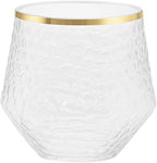 48 Pack Ribbed Origami Ripple Plastic Glasses 24 9oz Stemless Champagne Flutes & 24 12oz Cups BPA-Free, Disposable, Shatterproof Drinkware for Weddings, Bars, Events (Hammered Diamond Gold Rim)