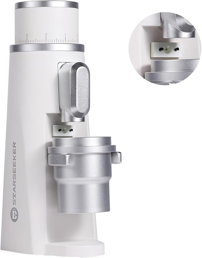 STARSEEKER EDGE Plasma Electric Coffee Grinder Aluminum Automatic Coffee Bean Grinder for French Press Drip Coffee and Espresso Removable Fineness Adjustment Magnetic Suction Port with Cup (White)