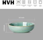 HVH 8.5 inch Large Pasta Bowls Set of 4, 46oz Big Salad Bowl Set of 4, Shallow Bowls, Dinner Bowls Set, Ceramic Bowls Set Microwave and Dishwasher Safe, Smooth glaze (Turquoise)