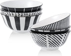 Cereal Bowl Porcelain Soup Bowls - Ceramic Bowl Set 23 oz - 6 Inch Japanese Bowls Black and White for Serving Salad | Ramen | Noodle | Pho | Oat | Oatmeal - Microwave and Dishwasher Safe - Set of 6
