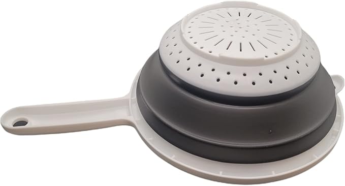 8" Round Space Saving Collapsible Silicone Kitchen Colander Food Strainer with Handle - White (2 Pack)