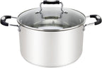 Stainless Steel Stock Pot, 4 Quart, With Clear Glass Lid, Steam Hole, Permanent Markings, Gas, Electric & Induction Compatible