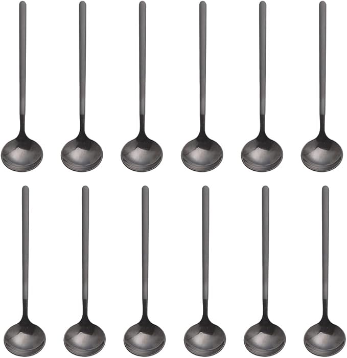 Sweejar 12 PCS Stainless Steel Mini Tea Spoons, 5.2 Inches, Black