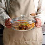 NUTRIUPS Small Glass Casserole Dish with Lid Oven Safe Covered Round Casserole Dish 8" Glass Microwavable Bowl With Lid Microwavable Cookware (Small-1.7L)