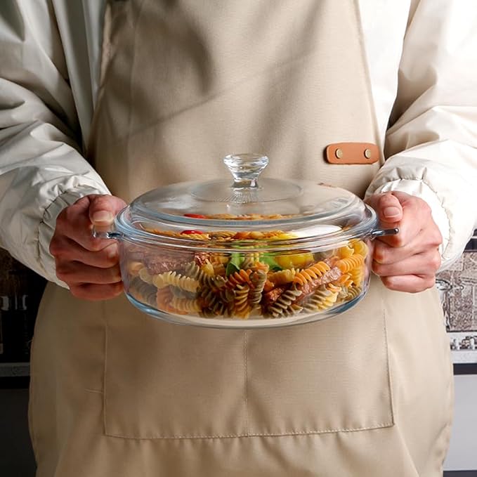 NUTRIUPS Small Glass Casserole Dish with Lid Oven Safe Covered Round Casserole Dish 8" Glass Microwavable Bowl With Lid Microwavable Cookware (Small-1.7L)
