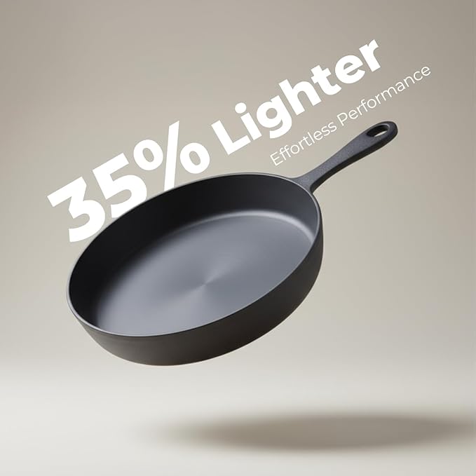 Flambo 12 Inch Smooth Cast Iron Skillet - Naturally Non-Stick, Pre-Seasoned Frying Pan, Smooth Finish for Grilling, Frying, Sauteing, Searing, Baking - Use on Oven, Stove, Grill, or Campfire