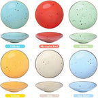 8.1 Inch Serving Bowls - Set of 6 | 16 Oz Large Pasta Salad Bowls, Microwave/Oven Safe, Wide Shallow Porcelain Bowls for Party, Dinner, Entertaining, Stackable - Vivid Assorted Colors
