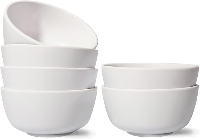 TP 10 Ounce Bowl Set of 6, 4.5" Melamine Small Bowls for Appetizer Snacks Ice Cream Dipping Sauce Side Dish, Unbreakbale and Lightweight, White