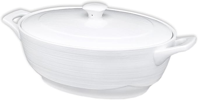 9" x 6.5" Oval Casserole Dish with Lids,1.9 Quart French White Ceramic Serving Soup Tureens, Baking Dish with Handle 12.1 IN, for Casseroles, Lasagna Cookware Set, Microwave, Oven Safe