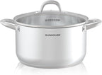 SUNHOUSE 8 Quart Stock Pot with Lid - 3-Ply Bottom Stainless Steel Pasta Cooking Canning Dutch Oven Pot - Induction Compatible for All Stovetops - Dishwasher Safe & Oven Safe