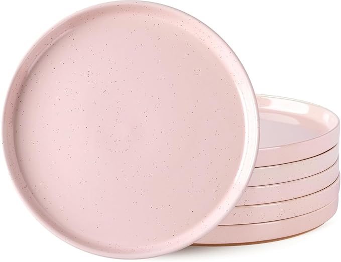 AmorArc Ceramic Dinner Plates Set of 6, 10.25 Inch Stoneware Plates for Kitchen,Modern Flat Dinnerware Dishes Set,Microwave& Dishwasher Safe, Scratch Resistant-Pink